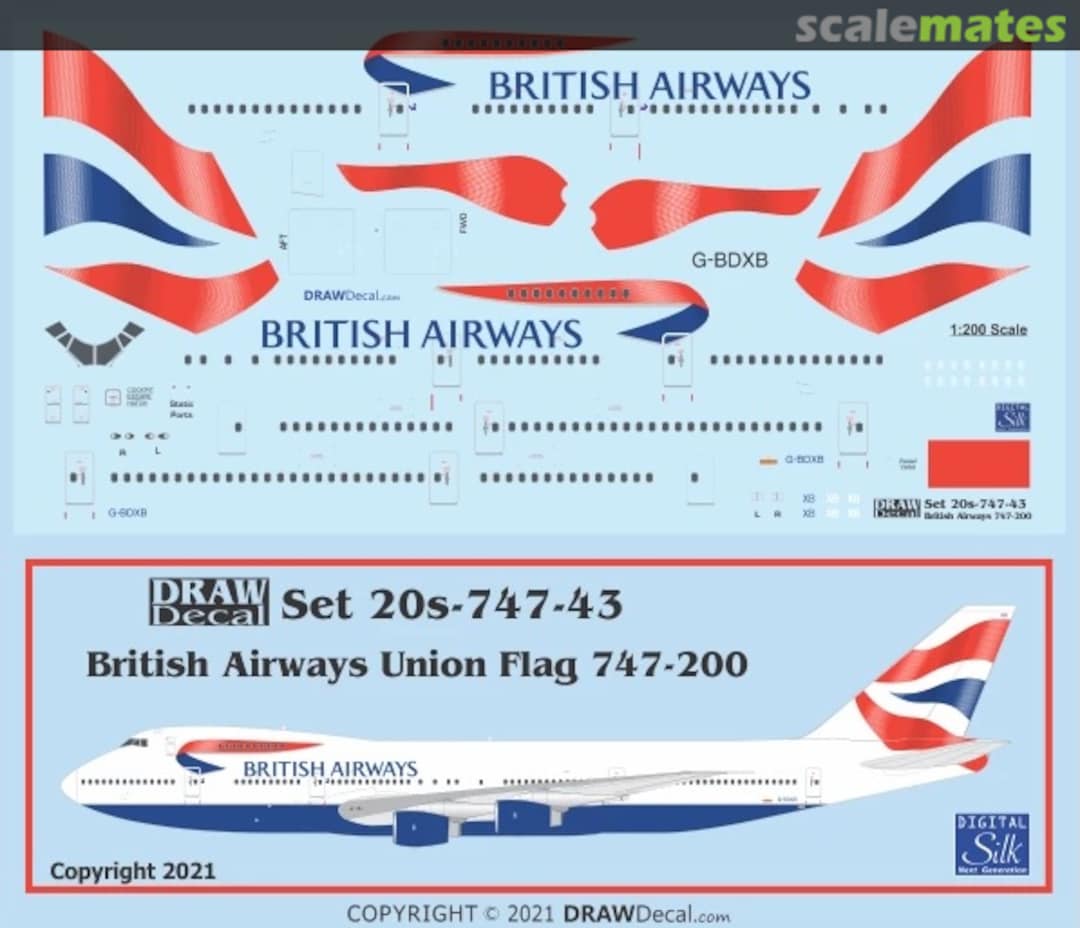 Boxart British Airways “Union Flag” 747-200 G-BDXB 20-747-43 Draw Decal