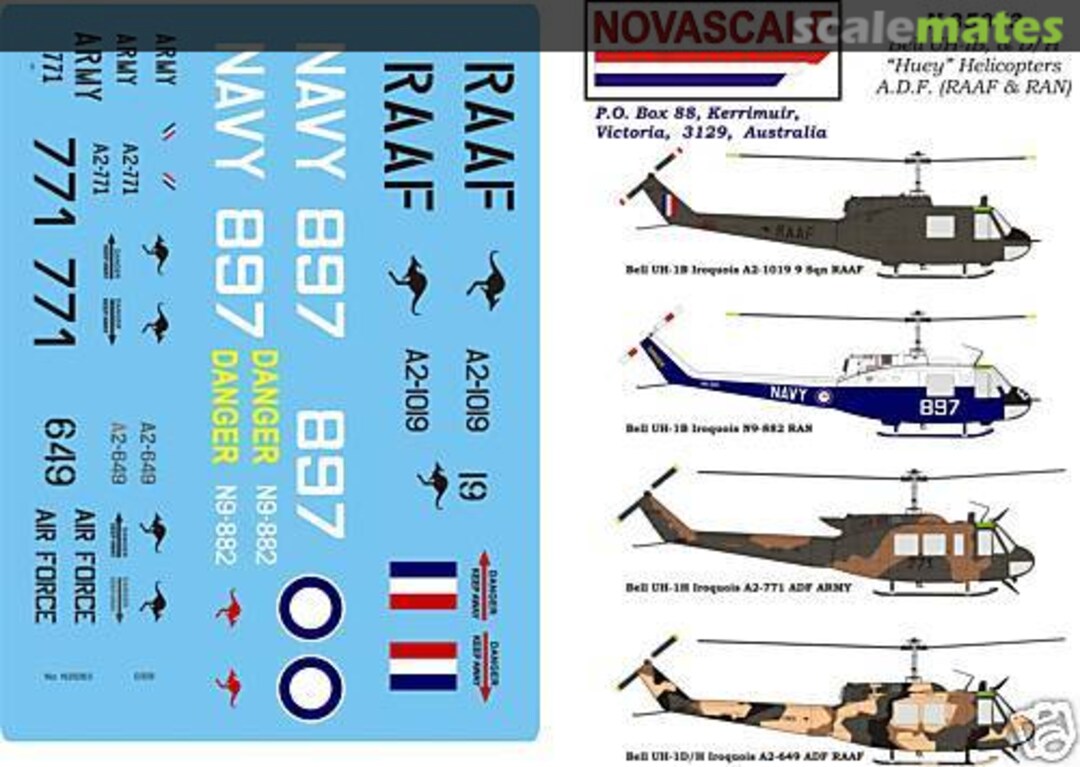 Boxart Bell UH-1B &D/H "Huey" Helicopters A.D.F. (RAAF & RAN) N-35063 Novascale