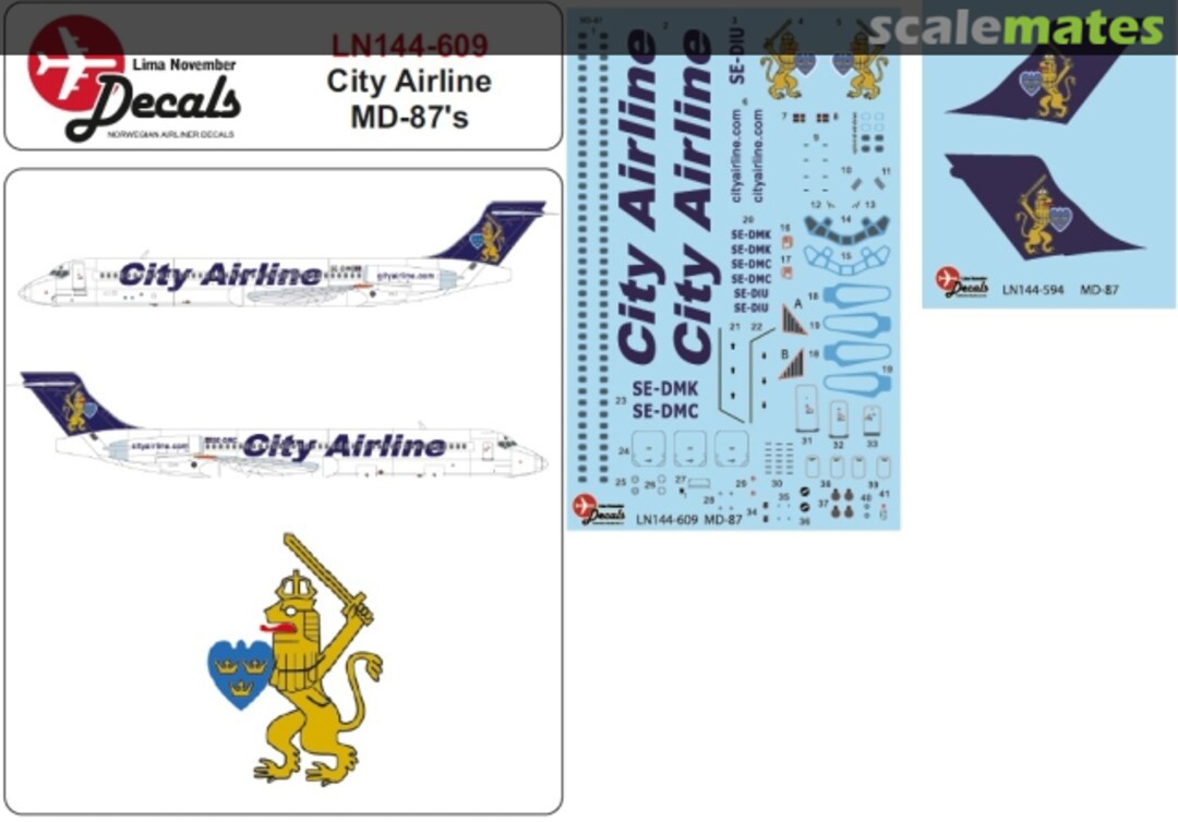 Boxart City Airline (Sweden) McDonnell-Douglas MD-87 LN144-609 Lima November Decals