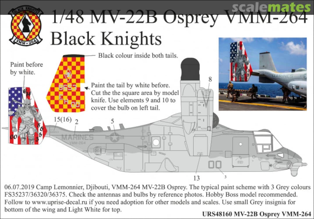 Boxart MV-22B Osprey 'VMM-264 Black Knights' UR48160 UpRise Decal Serbia