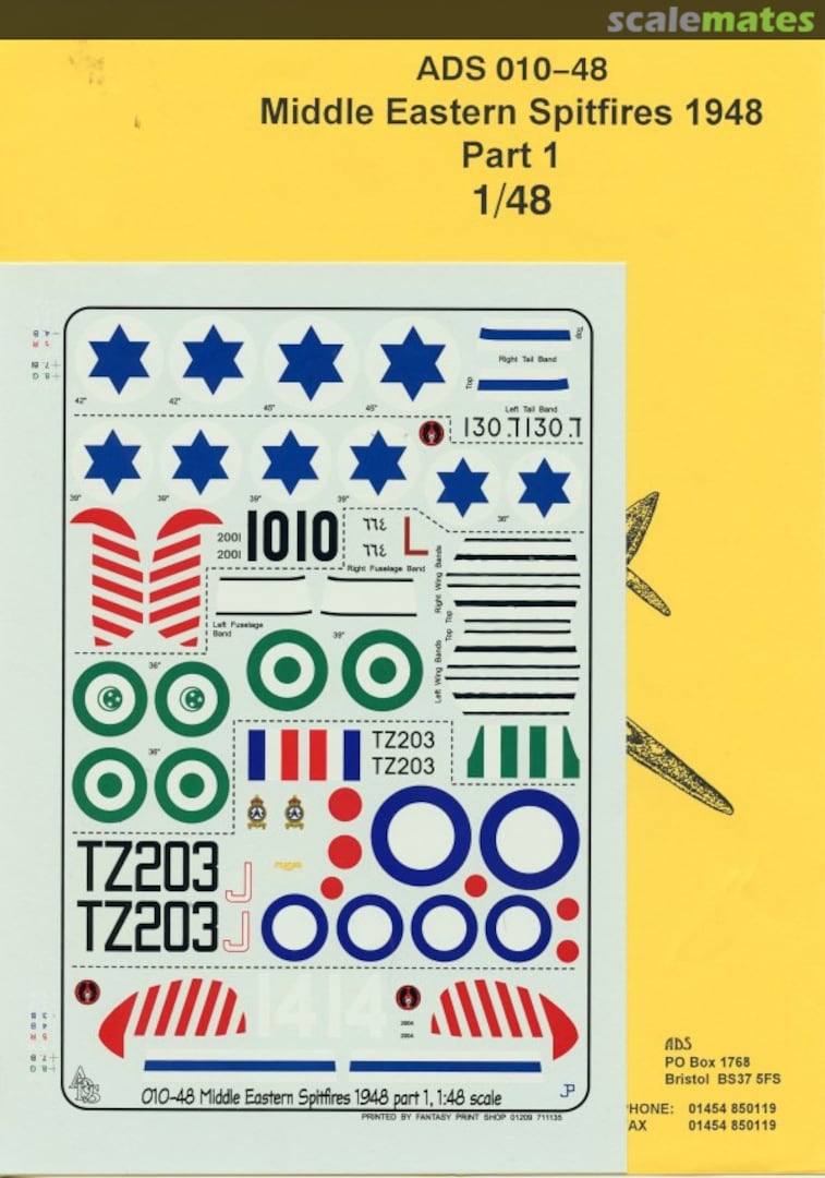 Boxart Middle Eastern Spitfires, 1948; Part 1 010-48 ADS Decals