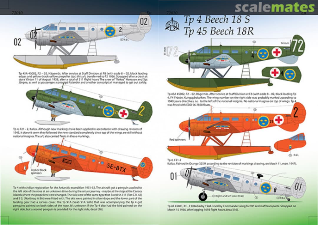 Boxart Tp 4 Beech 18S, Tp 45 Beech 18R 72010 RB Decals