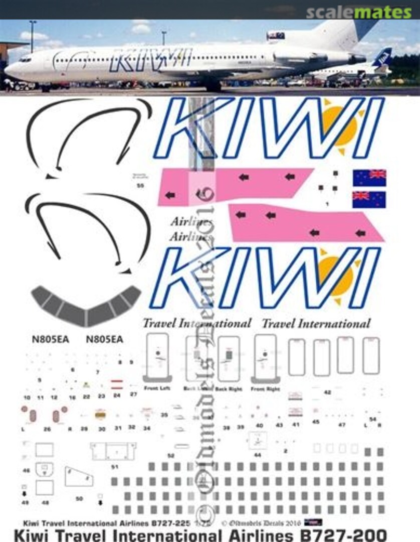 Boxart Kiwi Travel International Airlines B727-200 OMD0993 Oldmodels Decals