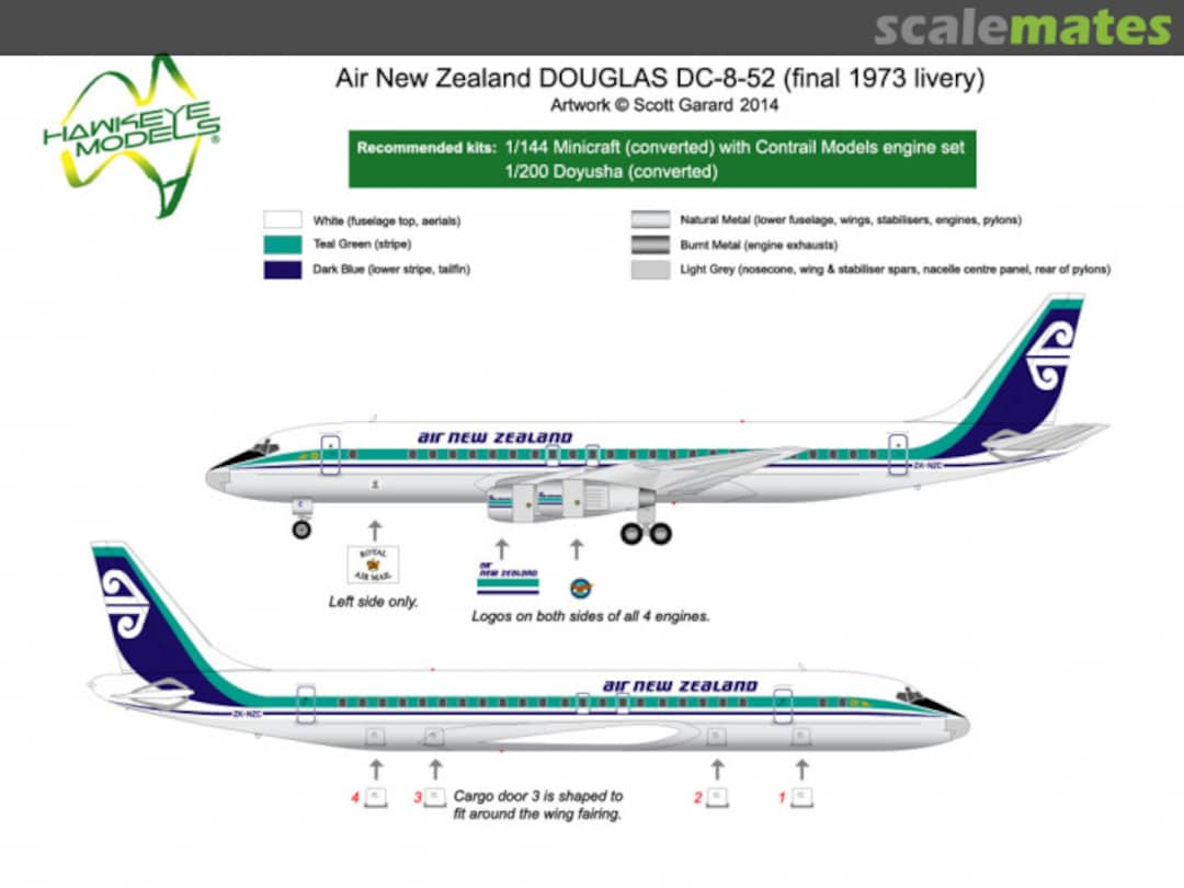 Boxart Air New Zealand, Douglas DC-8-52, 1973 CDS-105 Hawkeye Models