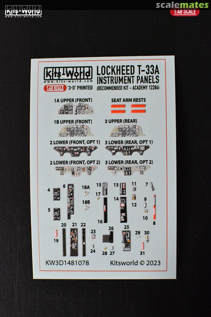 Boxart Lockheed T-33 - Instrument Panels KW3D1481078 Kits-World