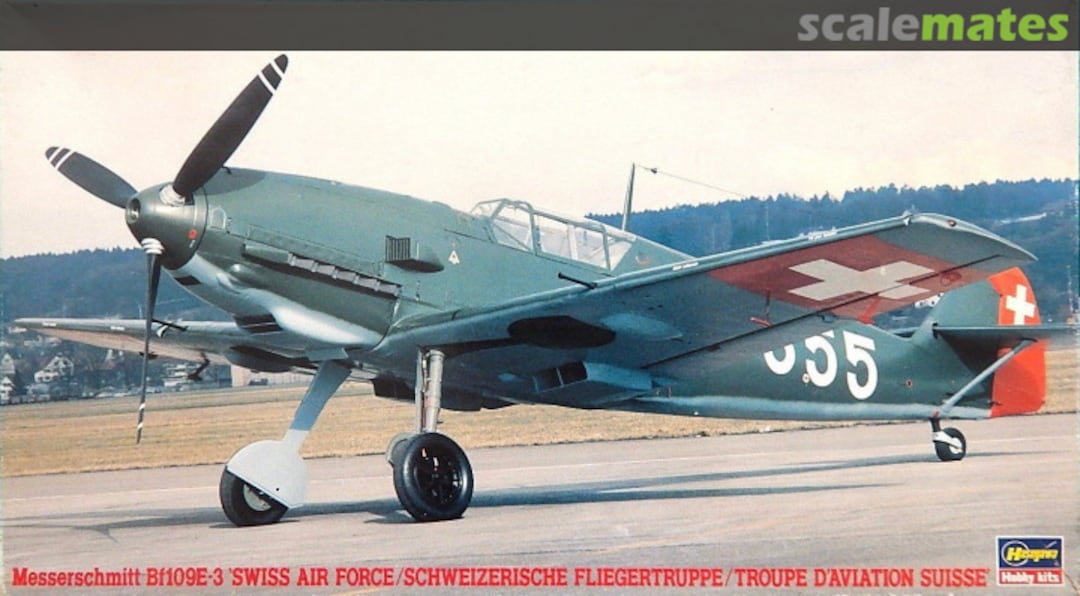 Boxart Messerschmitt Bf109E-3 'Swiss Air Force/Schweizerische Fliegertruppe/Troupe D'Aviation Suisse' 09164 Hasegawa