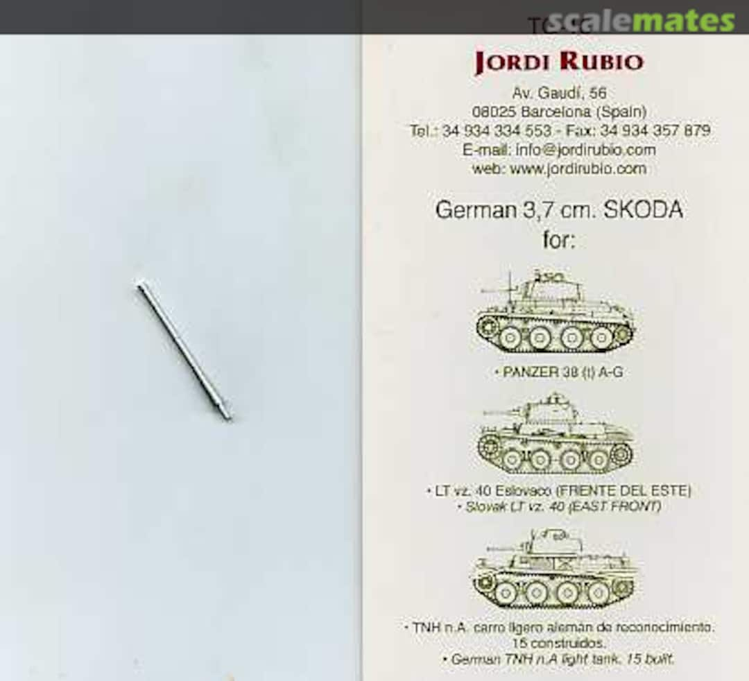 Boxart 3,7cm Skoda Barrel: Panzer 38(t) A-G, LT vz. 40,TNH n.A. TG-16 Jordi Rubio