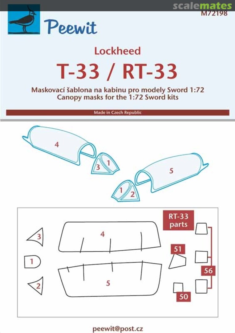 Boxart Canopy Mask: Lockheed T-33/RT-33 - Sword - M72198 Peewit