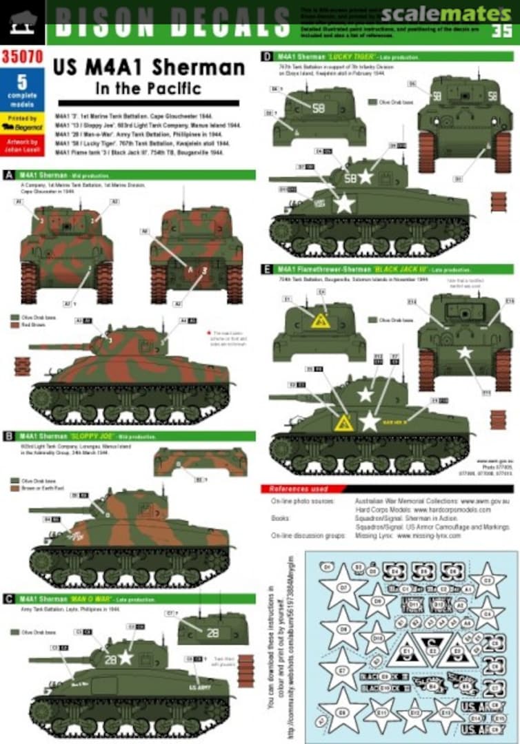 Boxart US M4A1 Sherman in the Pacific 35070 Bison Decals