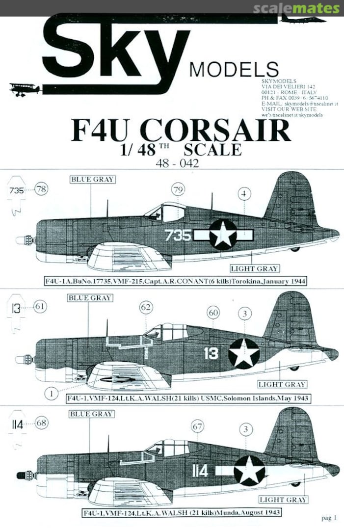 Contents F4U Corsair 48-042 Sky Models