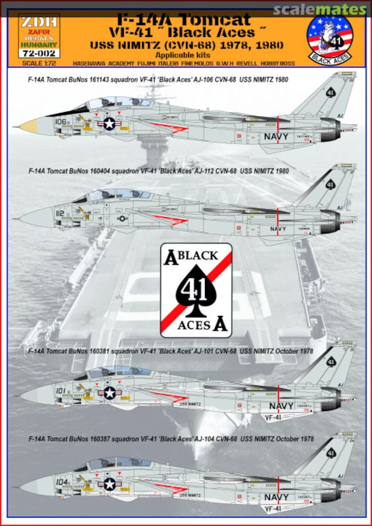 Boxart F-14A Tomcat VF-41 "Black Aces" - USS Nimitz (CVN-68) 1978, 1980 72-002 ZDH Decals