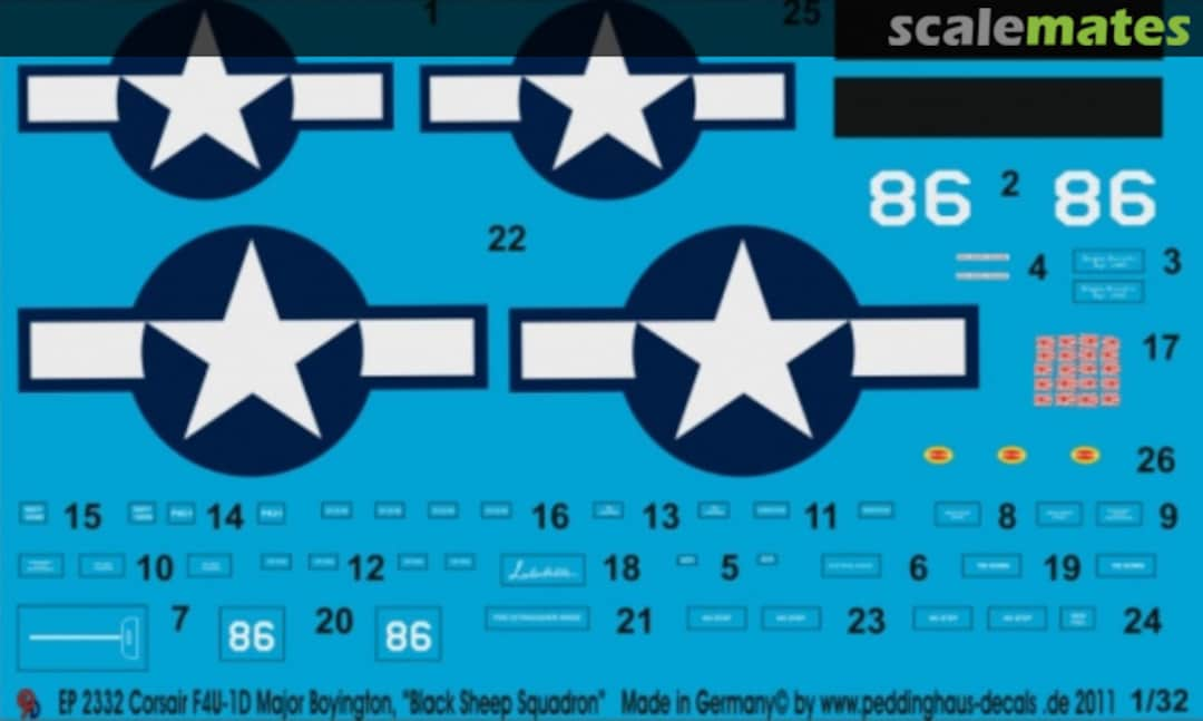 Boxart Corsair F4U-1D Major Boyington "Black Sheep Squadron" EP 2332 Peddinghaus-Decals