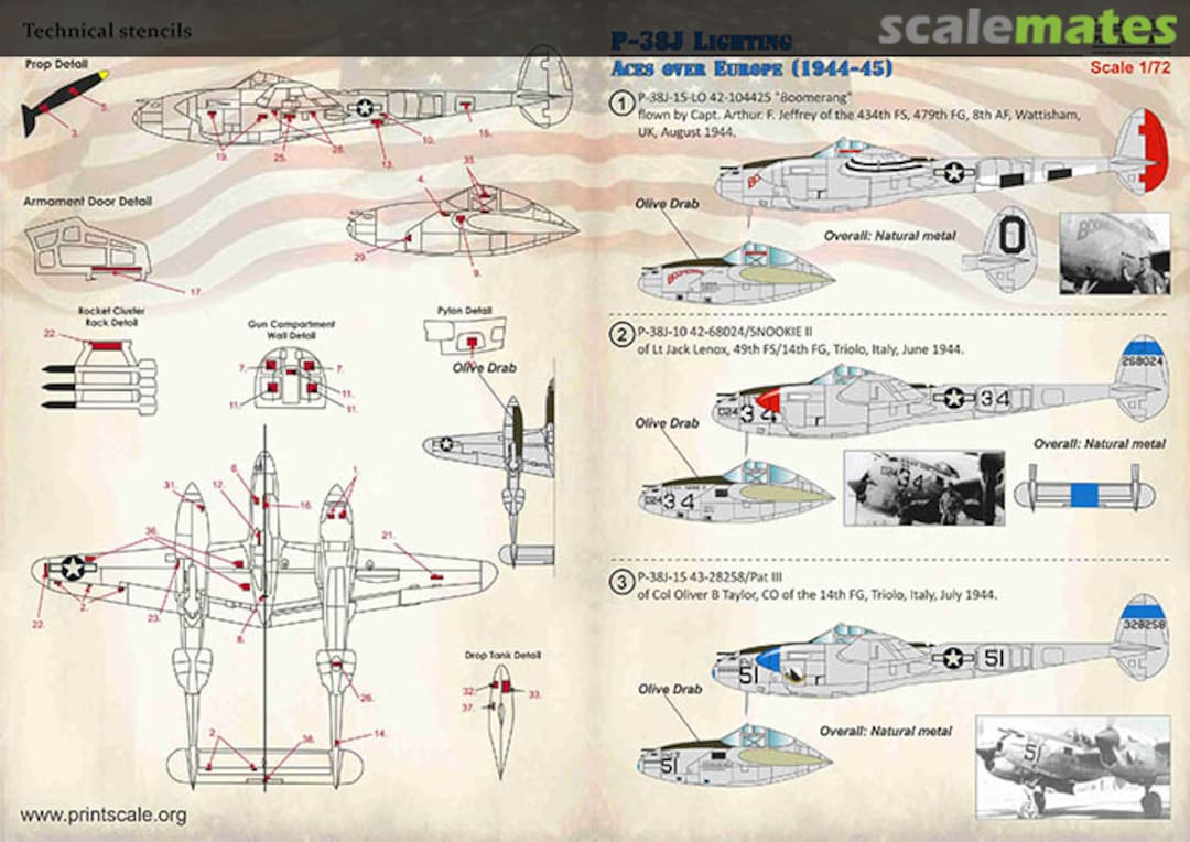 Boxart P-38J Lightning Aces over Europe (1944-45) 72-353 Print Scale