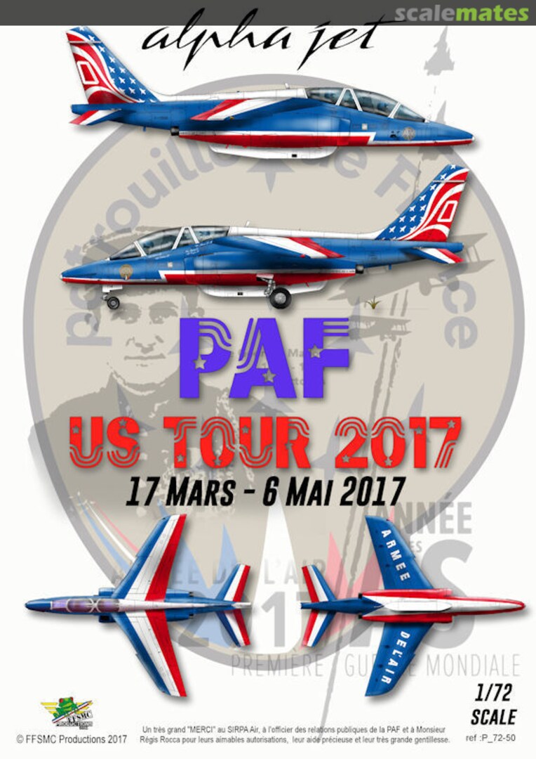 Boxart Patrouille de France Alphajet "PAF US Tour" 2017 P_72-50 FFSMC Productions