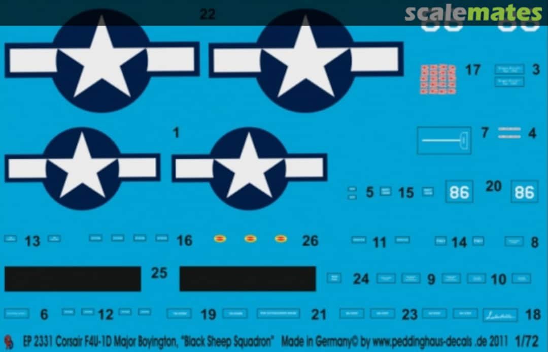 Boxart Corsair F4U-1D Major Boyington "Black Sheep Squadron" EP 2331 Peddinghaus-Decals