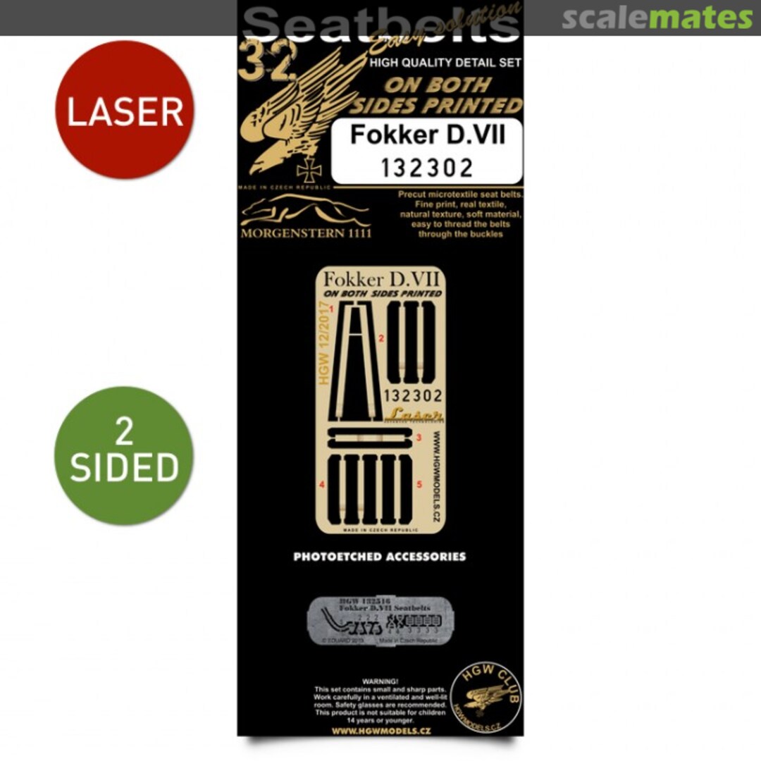 Boxart Fokker D.VII - Double-sided Seatbelts 132302 HGW Models