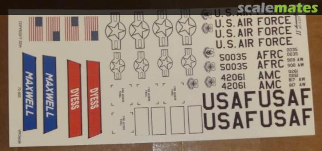 Boxart Lockheed C-130H Hercules: USAF Maxwell & Dyess VM72-005 Vince Maddux Decals