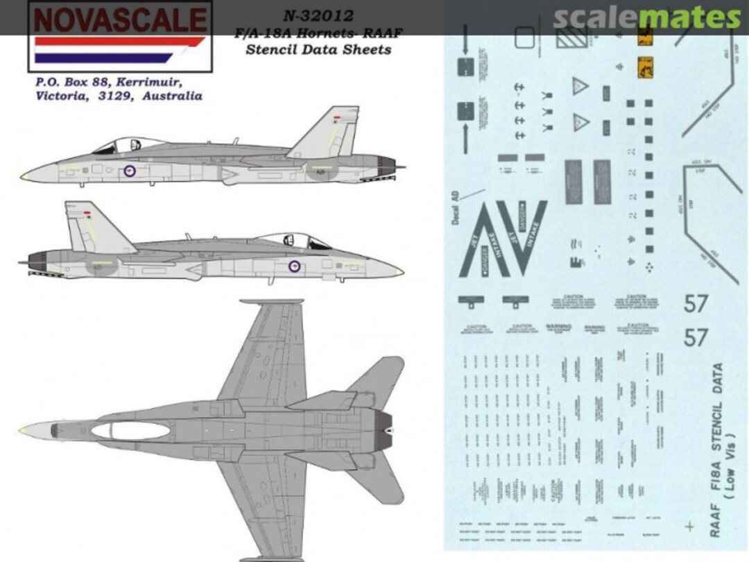 Boxart F/A-18A Hornets - RAAF Stencil Data Sheets N-32012 Novascale