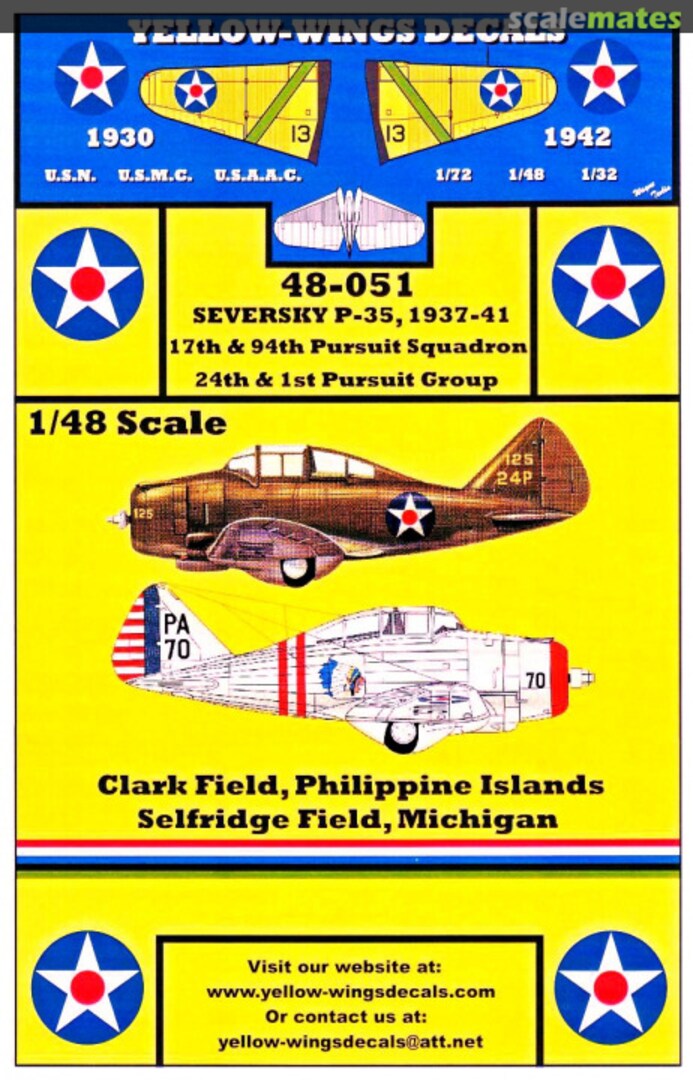 Boxart Seversky P-35, 1937-1941 48-051 Yellow-Wings Decals