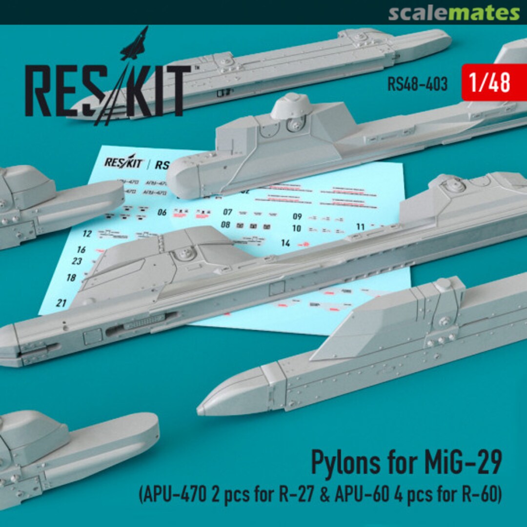 Boxart Pylons for MiG-29 (2x APU-470 for R-27 & 4x APU-60 for R-60) RS48-0403 ResKit