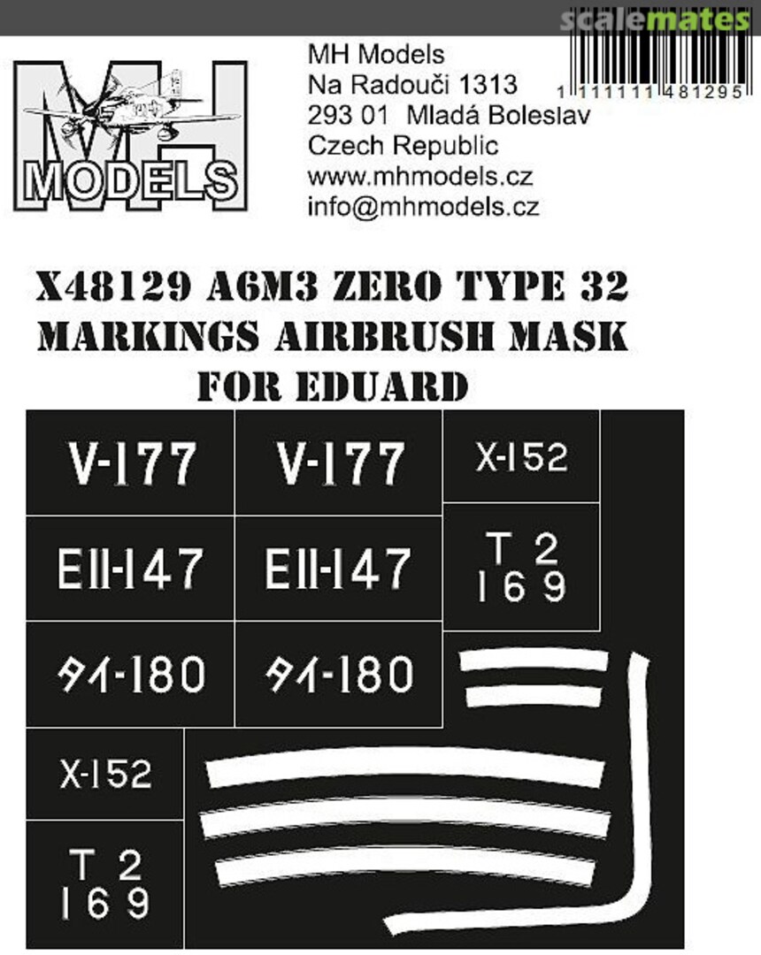 Boxart A6M3 Zero Type 32 Markings Airbrush Mask X48129 MH Models