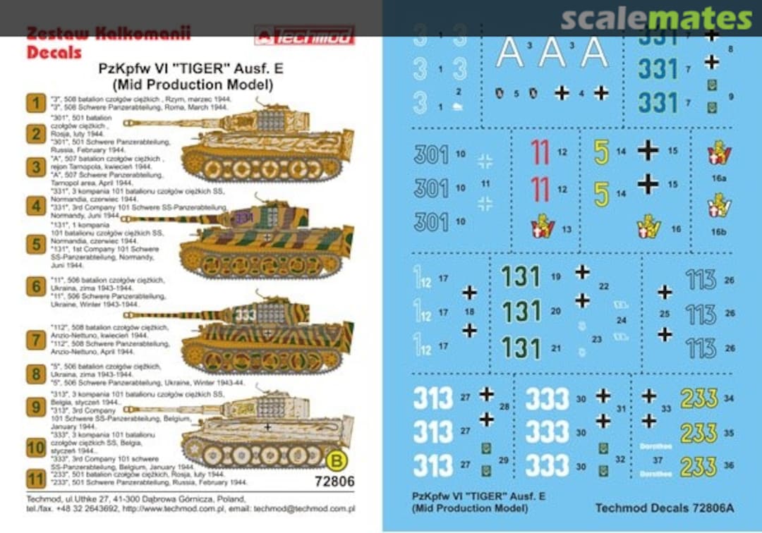 Boxart Pz.Kpfw.VI Tiger Ausf.E (Mid Production Model) 72806 Techmod