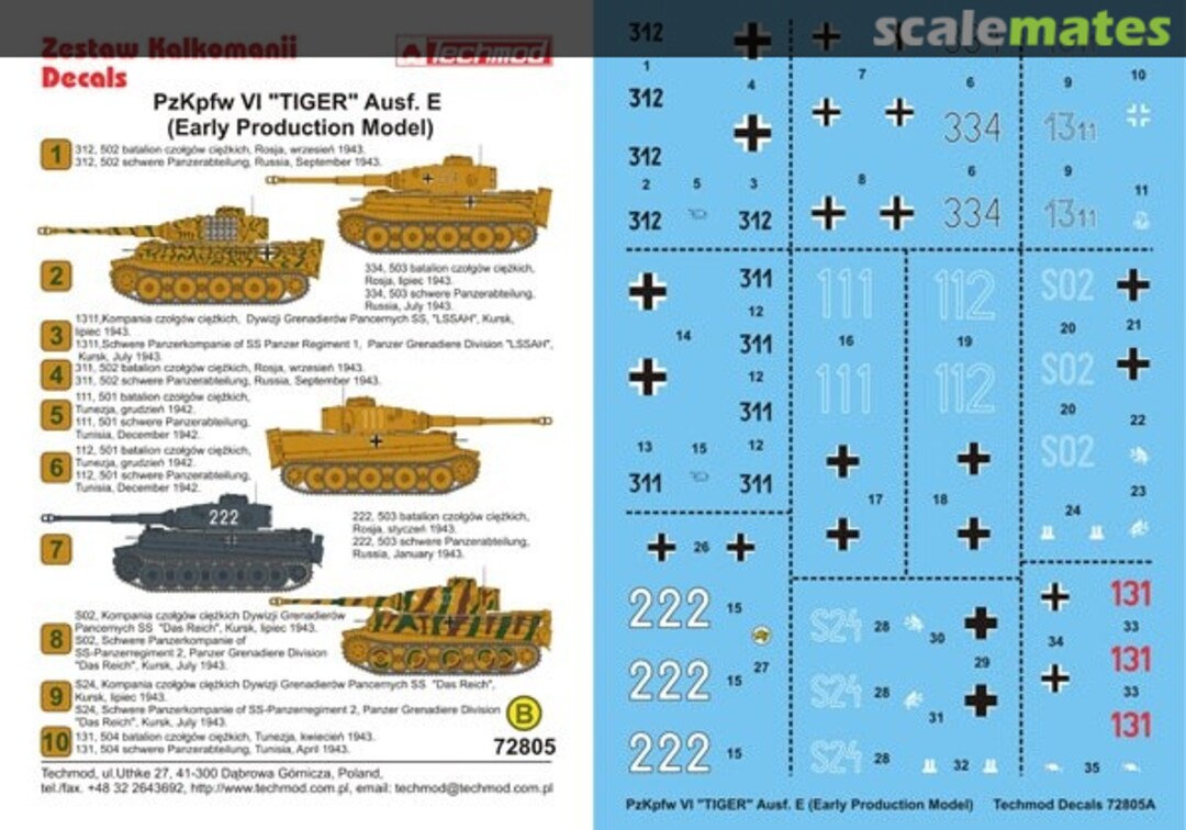 Boxart Pz.Kpfw.VI Tiger Ausf.E (Early Production Model) 72805 Techmod