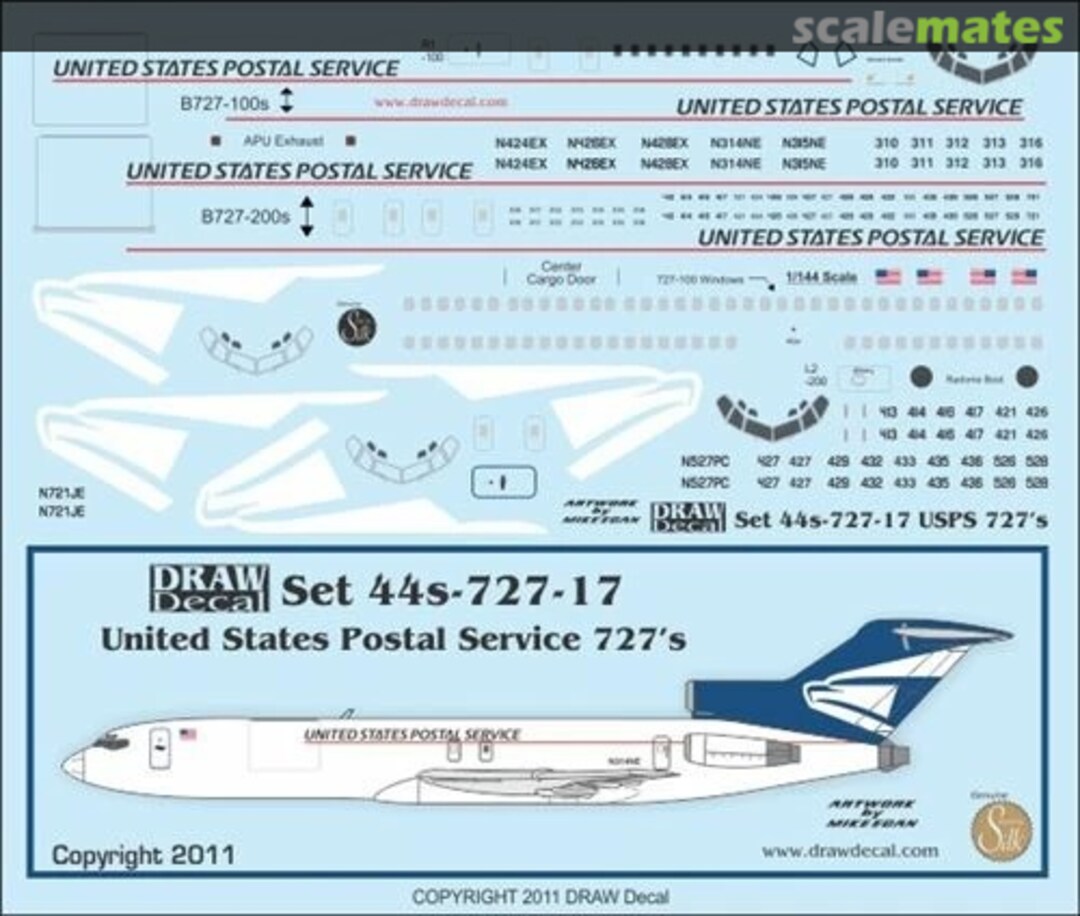 Boxart United States Postal Service 727-100/-200s 44-727-17 Draw Decal