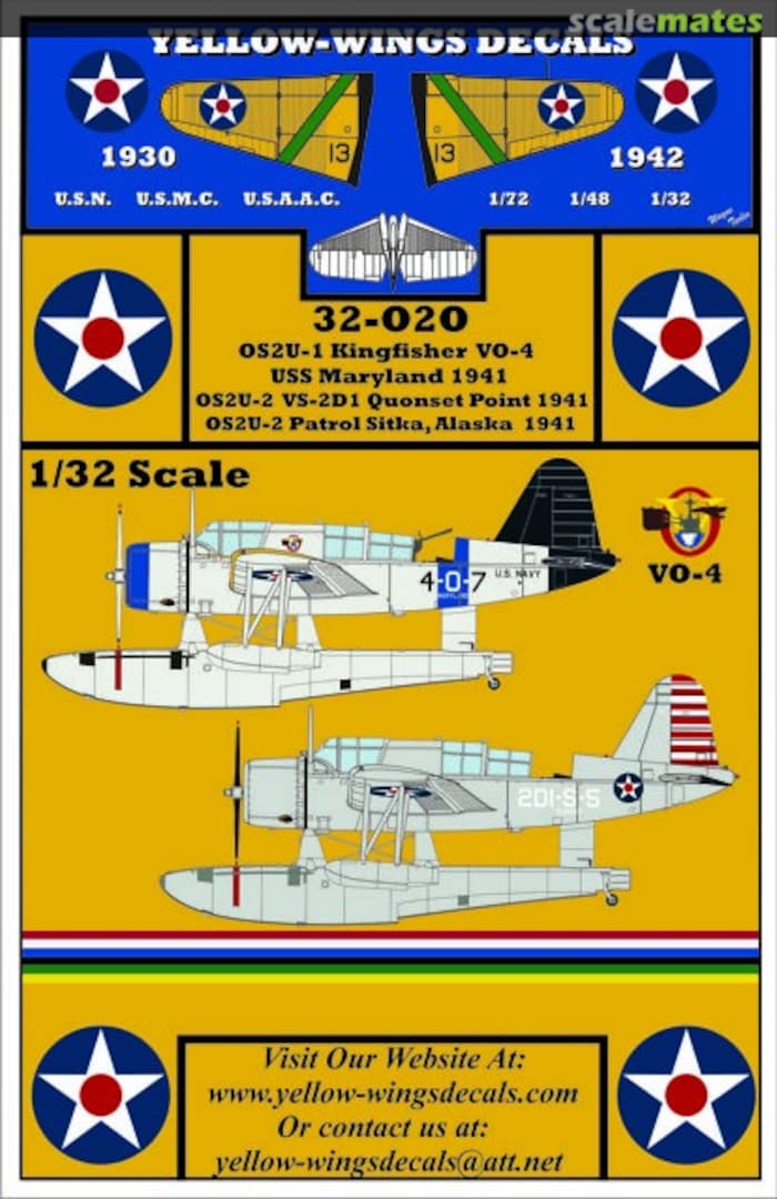 Boxart OS2U-1 OS2U-2 Kingfisher 32-020 Yellow-Wings Decals