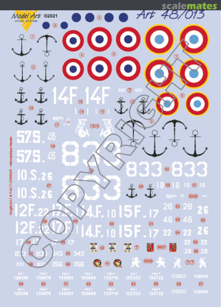 Boxart Vought AU-1 & F4U-7 Corsair (Aeronavale) MA4813 Model Art Decal System