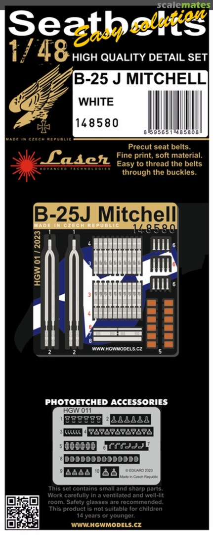 Boxart B-25J Mitchell seatbelts, white 148580 HGW Models