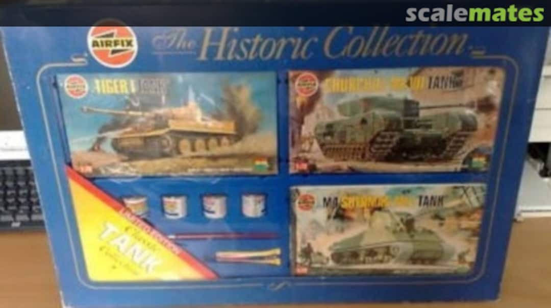 Boxart Tiger I Tank, Churchill Mk VII Tank, M4 Sherman Mk I Tank 9515 Airfix