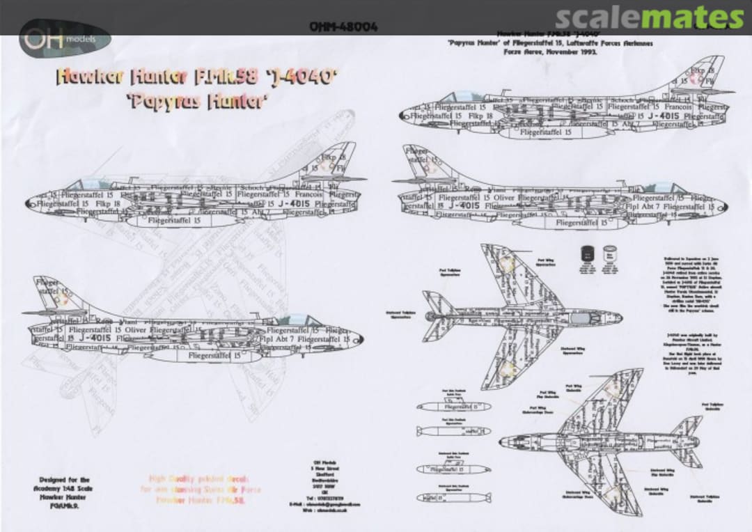 Boxart Hawker Hunter F.Mk.58 'J-4040' 'Papyrus Hunter' OHM-48004 OH Models