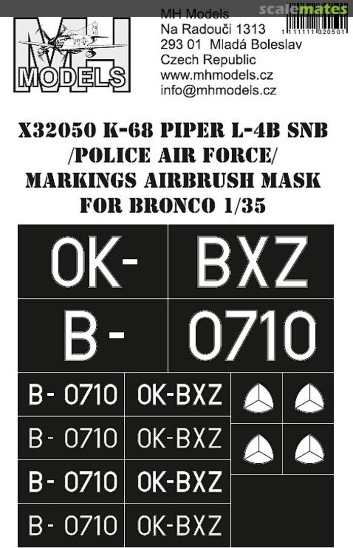 Boxart K-68 Piper L-4B SNB Police Air Force Markings X32050 MH Models