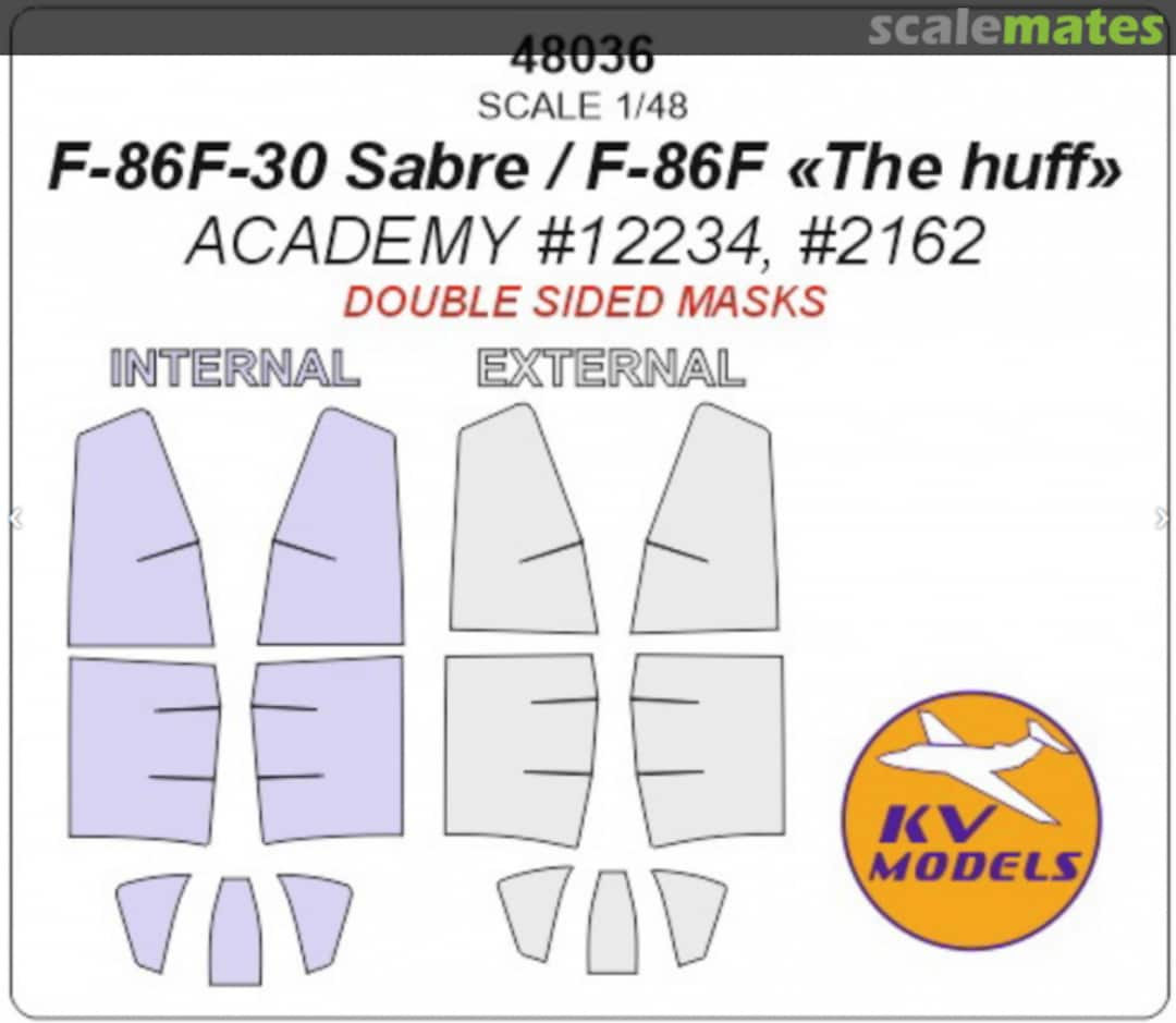 Boxart Painting Masks for Canopy Cockpit, Disks and Wheels Model F-86F-30 Sabre double sided masks (Academy) 48036 KV Models