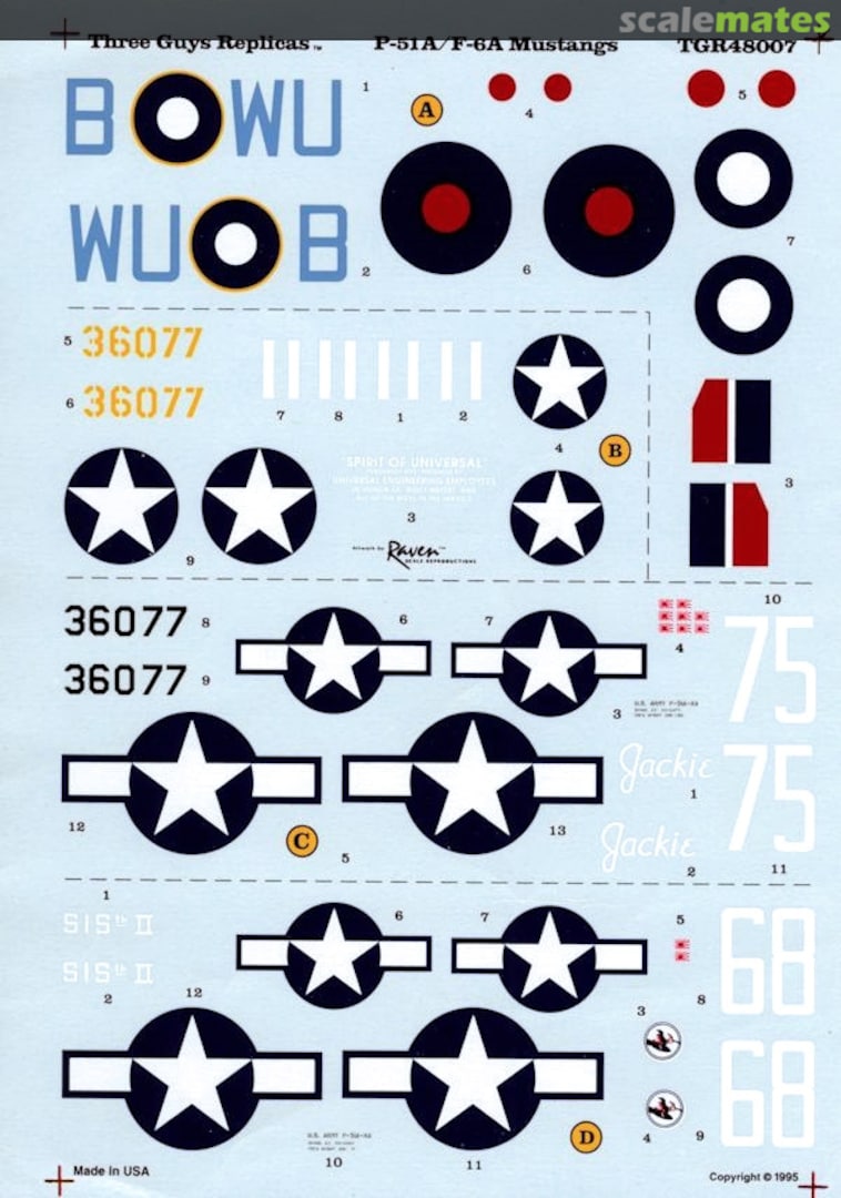 Boxart P-51A/F-6A Mustangs TGR48007 Three Guys Replicas