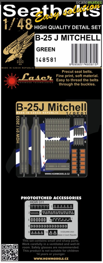 Boxart B-25J Mitchell seatbelts, green 148581 HGW Models