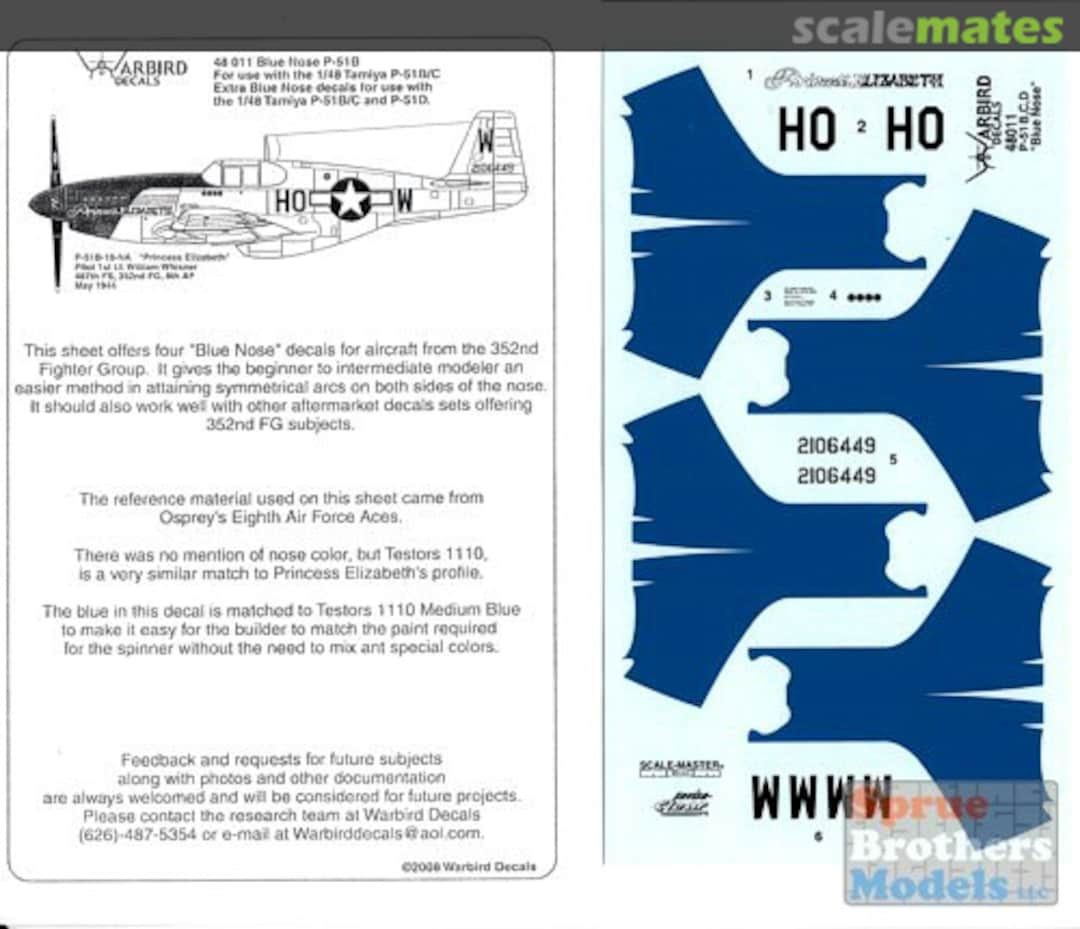 Boxart P-51B Mustang Blue Nose 48011 Warbird Decals