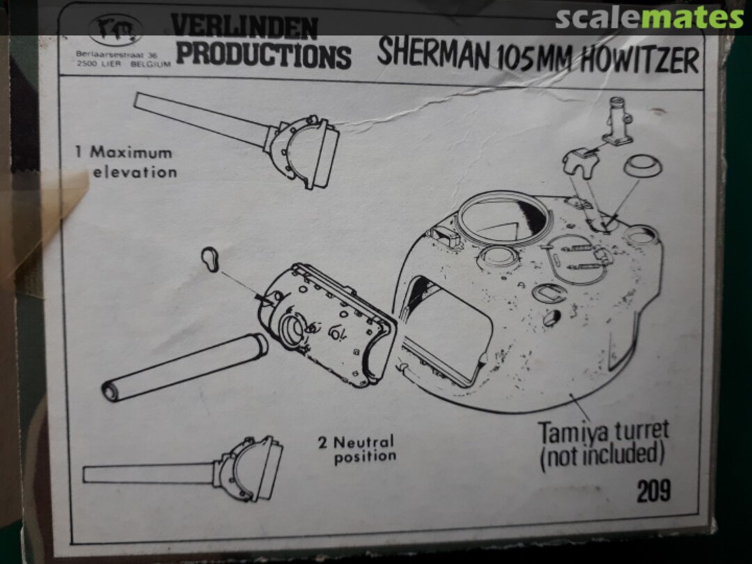 Boxart Sherman 105mm Howitzer 209 Verlinden Productions