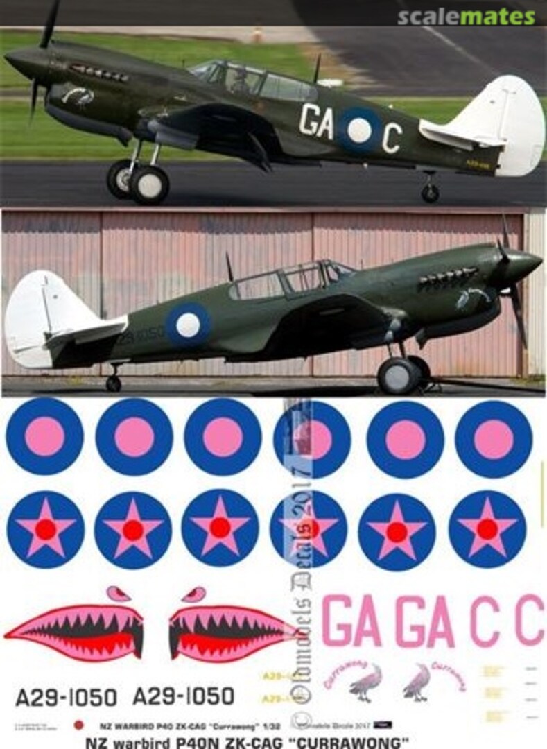 Boxart Warbird - RAAF P40N "CURRAWONG" ZK-CAG OMD1193 Oldmodels Decals