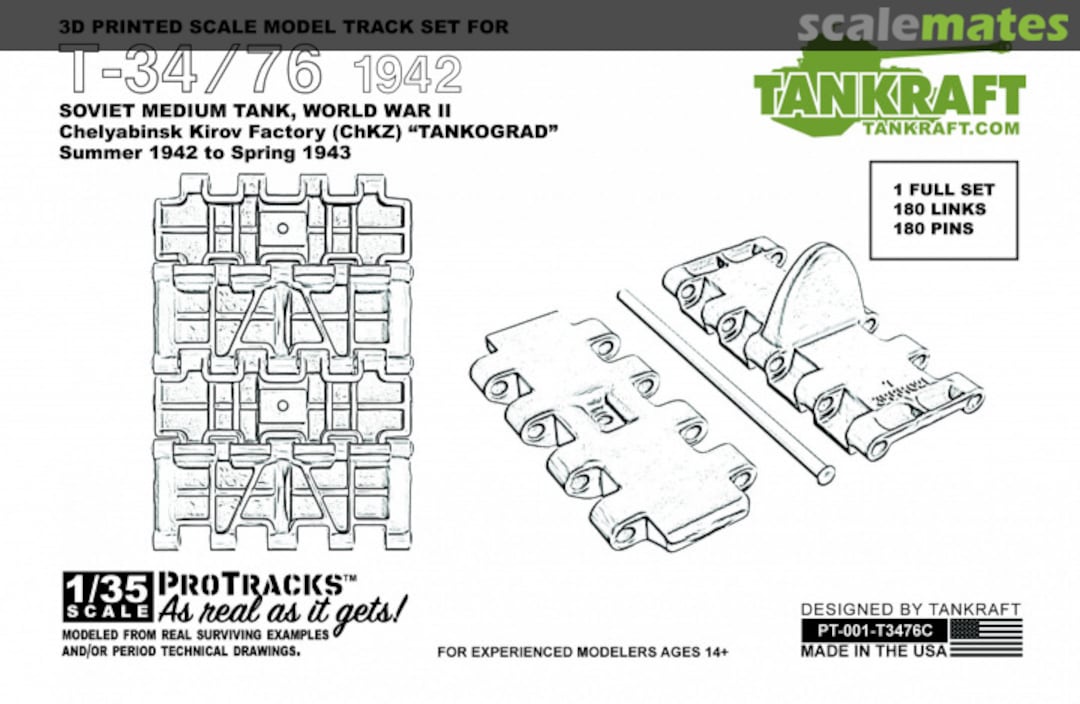 Boxart T-34/76 ChKZ 1942-43 "Tankograd" 3D Printed Tracks PT-001-T3476C Tankraft