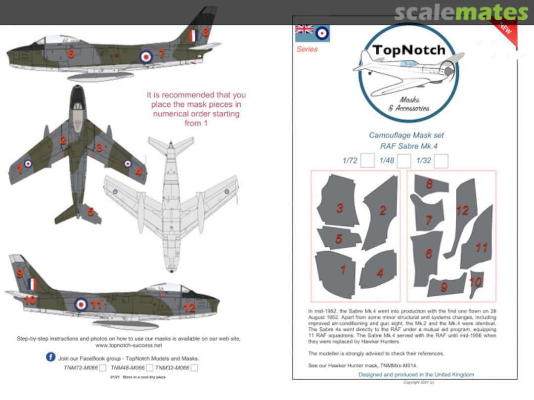 Boxart RAF North-American Sabre Mk.4 camouflage pattern paint masks TNM48-M066 TopNotch