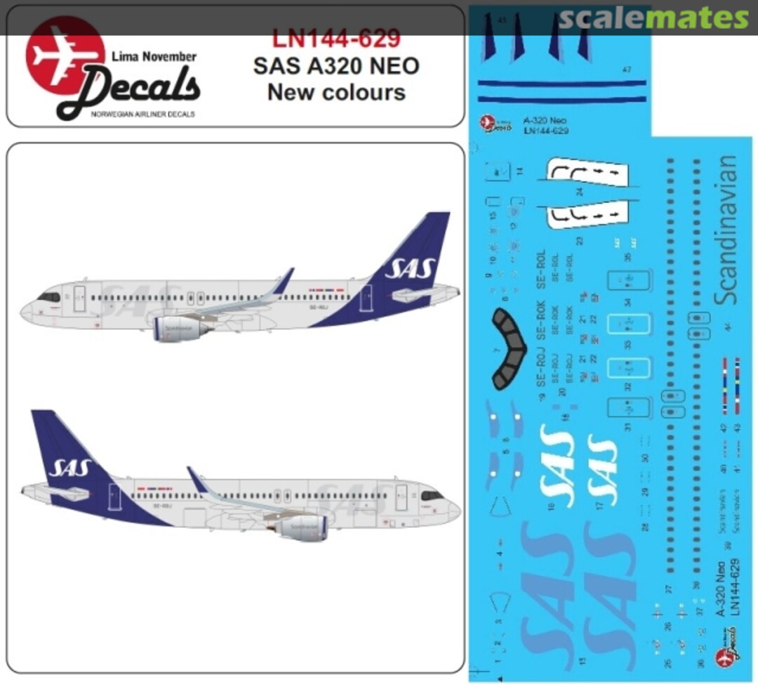 Boxart SAS new cs Airbus A320 NEO LN144-629 Lima November Decals