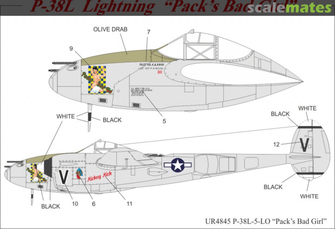 Boxart P-38L-5-LO Lightning “Pack’s Bad Girl” UR4845 UpRise Decal