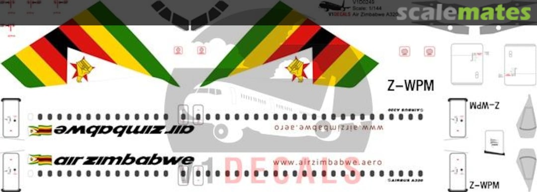 Boxart Air Zimbabwe Airbus A320 V1D0249-144 V1 Decals