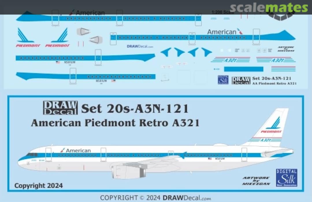 Boxart American Piedmont Retro A321 20-A3N-121 Draw Decal