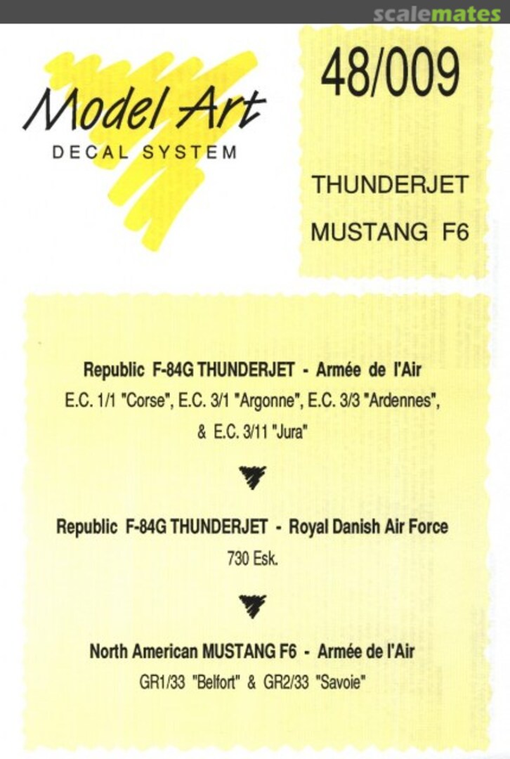 Boxart Republic F-84G & Mustang F-6 48/009 Model Art Decal System