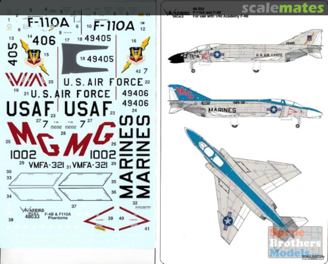 Boxart F-110A F-4B Phantom II: VMFA-321 & USAF F-110A 48033 Warbird Decals