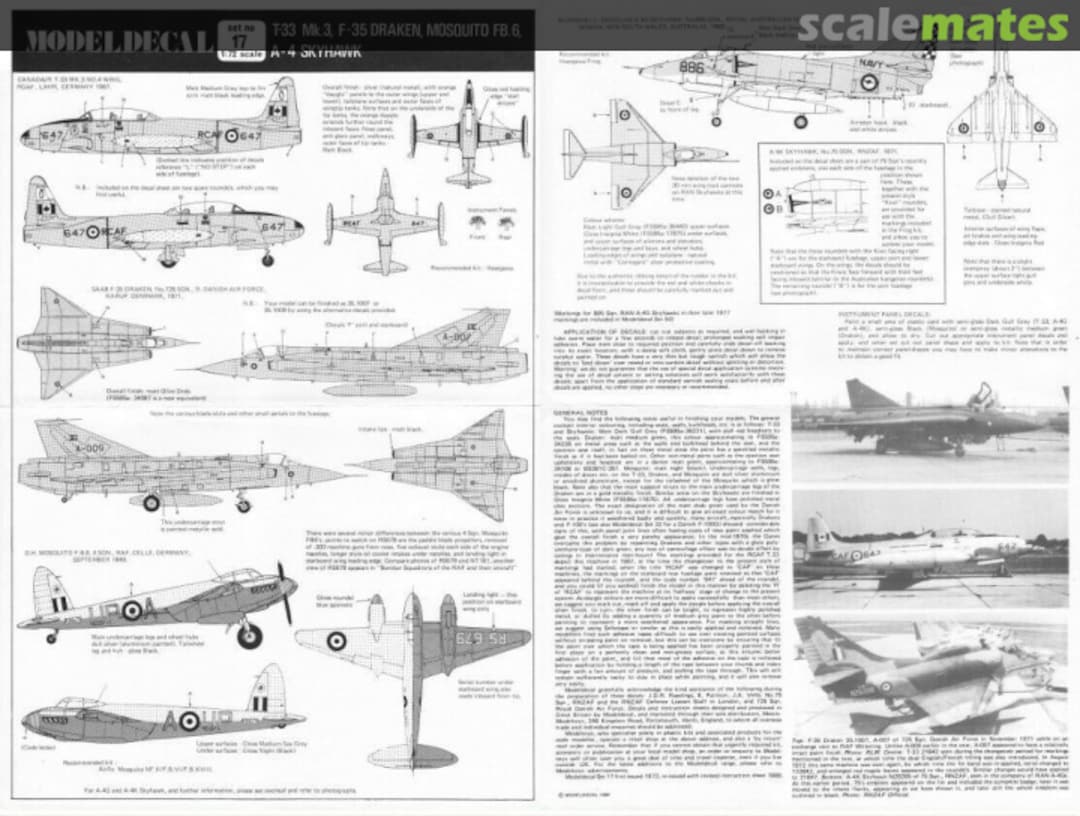 Contents T-33 Mk.3, F-35 Draken, Mosquito FB.6, A-4 Skyhawk 17 Modeldecal