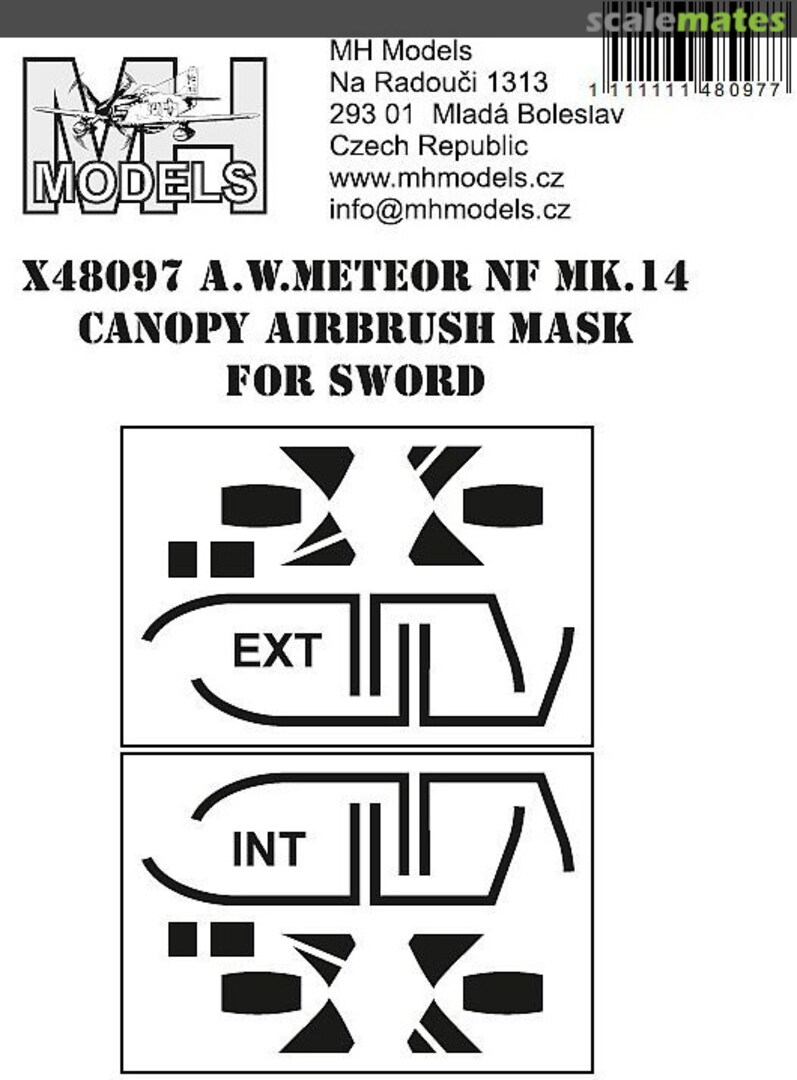 Boxart A.W. Meteor NF Mk.14 Canopy Airbrush Mask X48097 MH Models